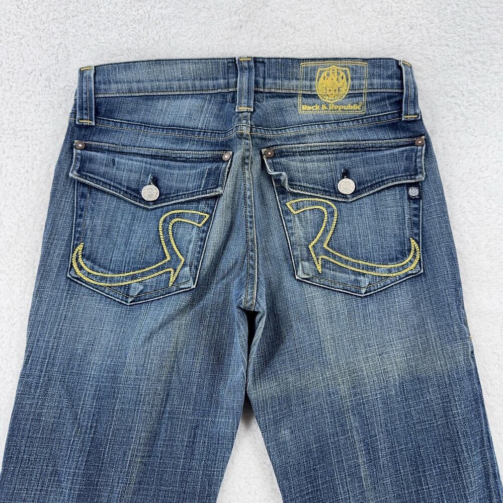 Rock & Republic Jeans Womens Blue Taylor Flap Pocket Bootcut Stretch 32x28